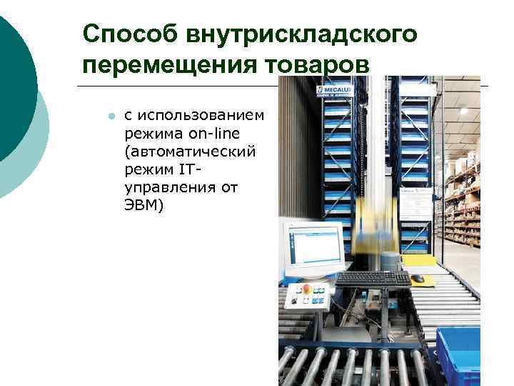 Способ внутрискладского перемещения товаров l с использованием режима on-line (автоматический режим IТуправления от ЭВМ)