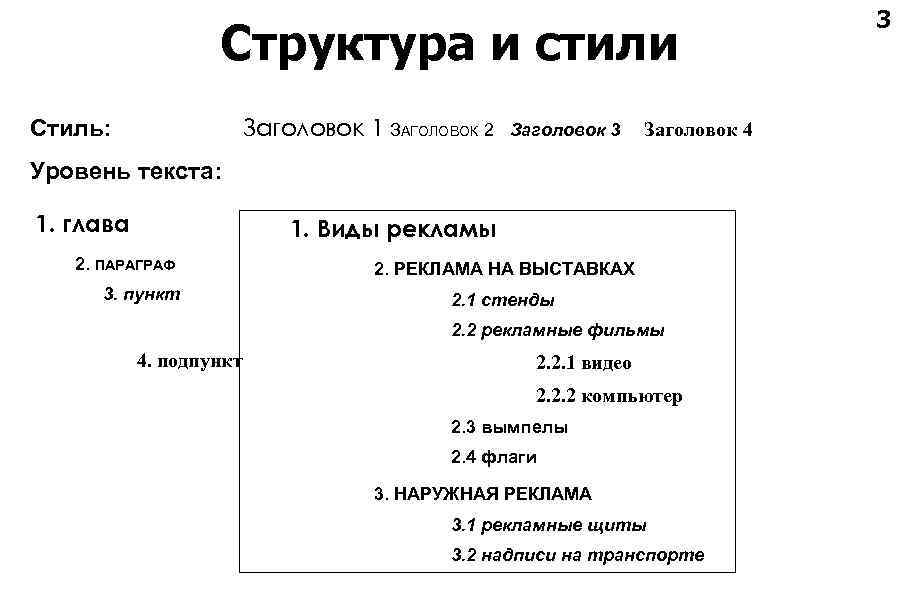 Структура стилю. Стили заголовков. Стиль заголовка 1 уровня. Стили и структура документа. Заголовок текста 1 уровня.