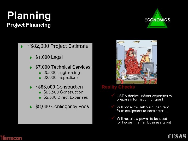 Planning ECONOMICS Project Financing S ~$82, 000 Project Estimate S $1, 000 Legal S