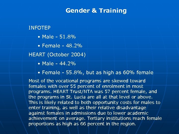Gender & Training INFOTEP • Male - 51. 8% • Female - 48. 2%