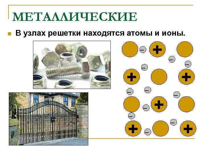 МЕТАЛЛИЧЕСКИЕ n В узлах решетки находятся атомы и ионы. + _ _ _ +