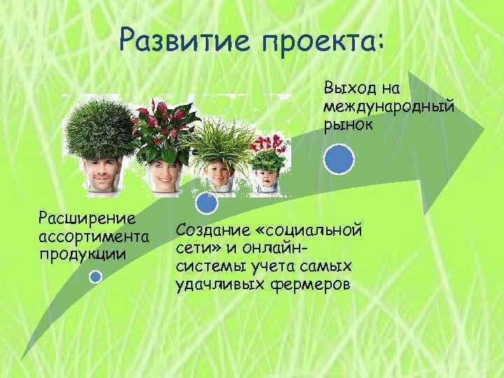 Развитие проекта: Выход на международный рынок Расширение ассортимента продукции Создание «социальной сети» и онлайнсистемы