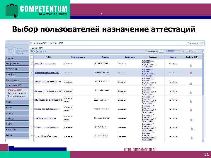 Competentum. 360 Выбор пользователей назначение аттестаций 12 