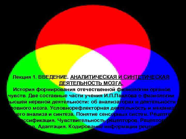 Лекция 1. ВВЕДЕНИЕ. АНАЛИТИЧЕСКАЯ И СИНТЕТИЧЕСКАЯ ДЕЯТЕЛЬНОСТЬ МОЗГА. История формирования отечественной физиологии органов чувств.