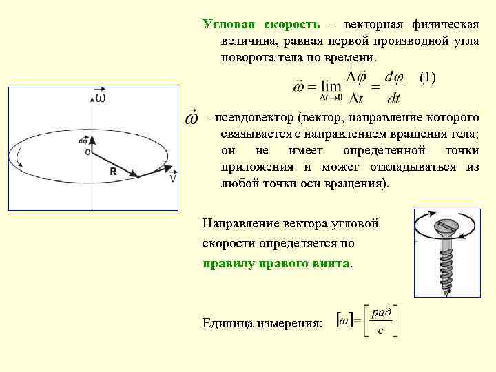 Направления вектора угловой скорости