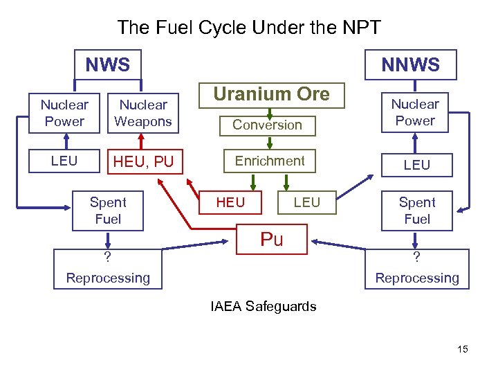 The Fuel Cycle Under the NPT NWS Nuclear Power Nuclear Weapons LEU HEU, PU