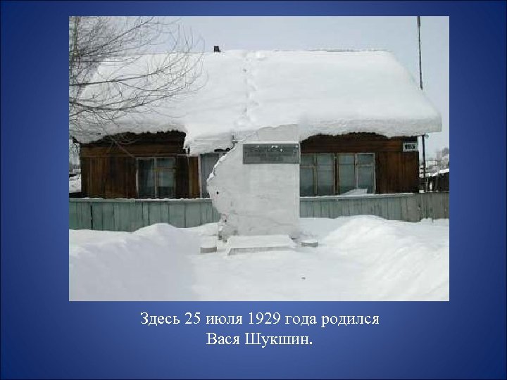 Здесь 25 июля 1929 года родился Вася Шукшин. 