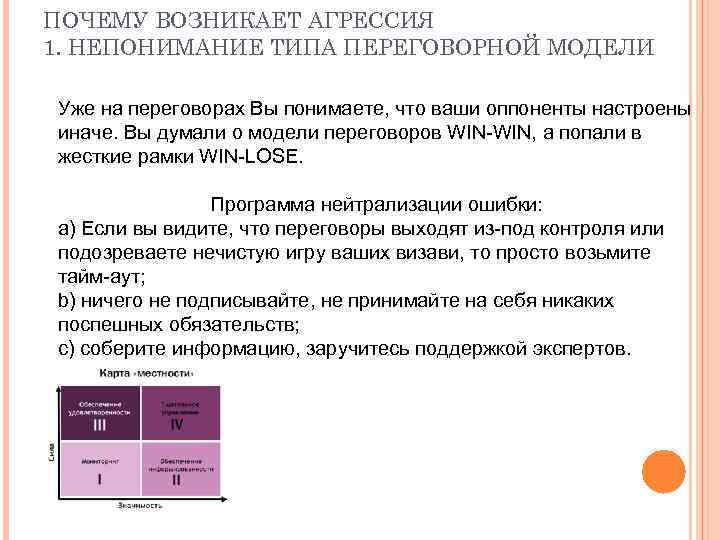 ПОЧЕМУ ВОЗНИКАЕТ АГРЕССИЯ 1. НЕПОНИМАНИЕ ТИПА ПЕРЕГОВОРНОЙ МОДЕЛИ Уже на переговорах Вы понимаете, что