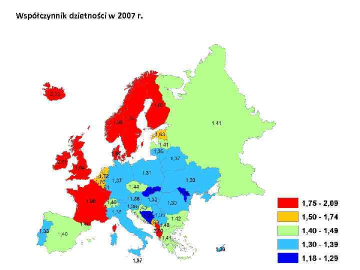 Współczynnik dzietności w 2007 r. 