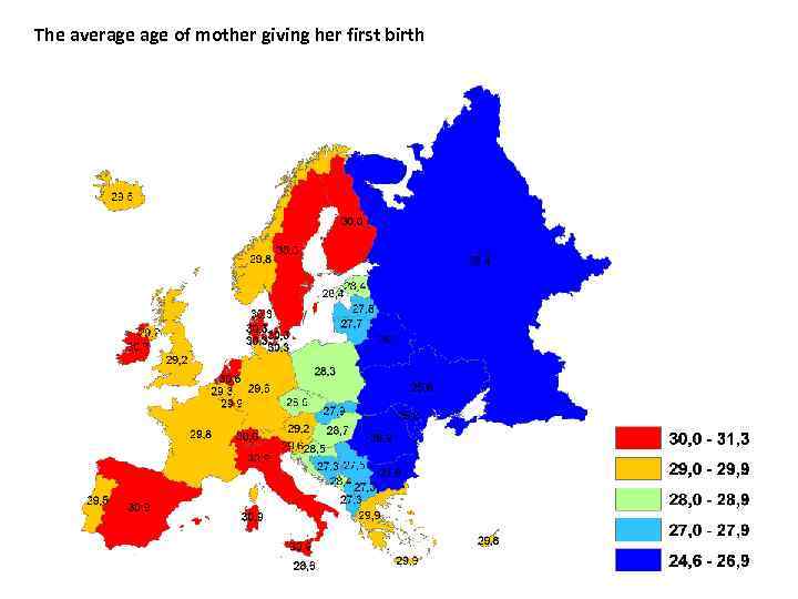 The average of mother giving her first birth 