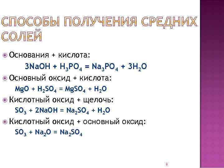  Основания + кислота: 3 Na. OH + H 3 PO 4 = Na