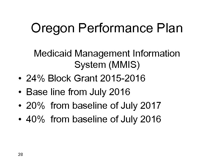 Oregon Performance Plan • • 28 Medicaid Management Information System (MMIS) 24% Block Grant