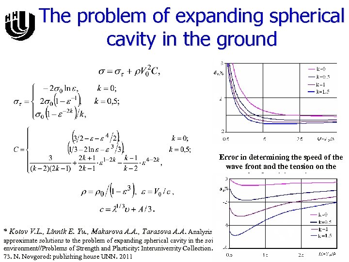 The problem of expanding spherical cavity in the ground Error in determining the speed