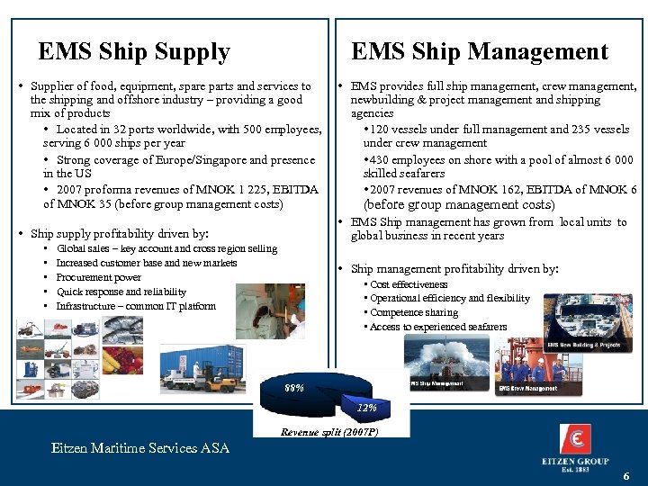 EMS Ship Supply EMS Ship Management • Supplier of food, equipment, spare parts and