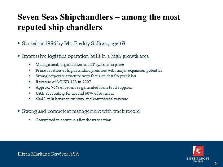 Seven Seas Shipchandlers – among the most reputed ship chandlers • Started in 1986