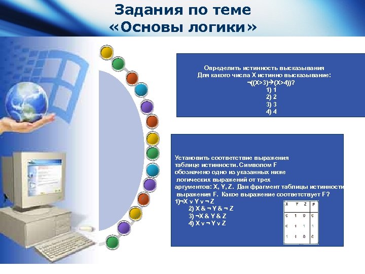 Задания по теме «Основы логики» Определить истинность высказывания Для какого числа Х истинно высказывание: