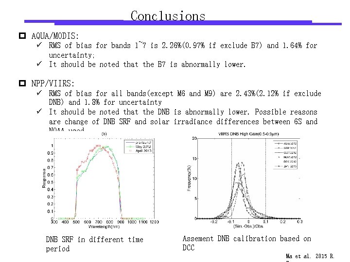 Conclusions p AQUA/MODIS: ü RMS of bias for bands 1~7 is 2. 26%(0. 97%