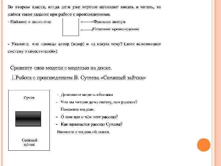 Сравните свои модели с моделью на доске. 1. Работа с произведением В. Сутеева «Снежный