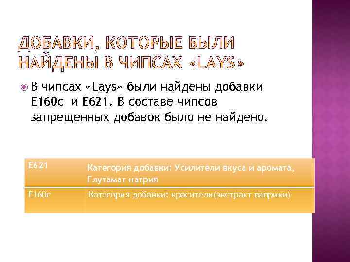  В чипсах «Lays» были найдены добавки Е 160 с и Е 621. В