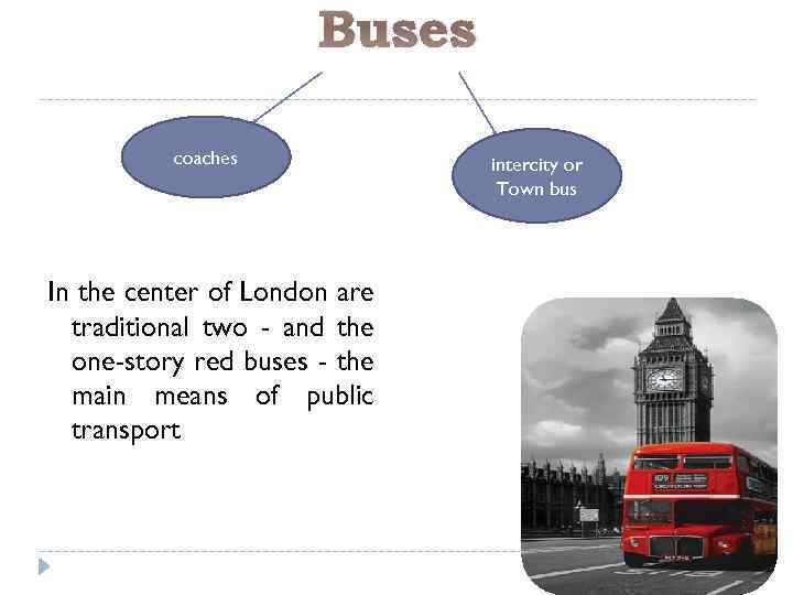 Buses coaches In the center of London are traditional two - and the one-story