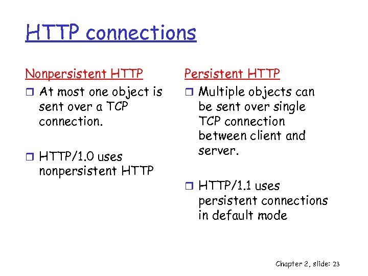HTTP connections Nonpersistent HTTP r At most one object is sent over a TCP