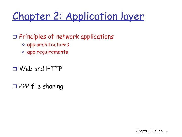 Chapter 2: Application layer r Principles of network applications v app architectures v app