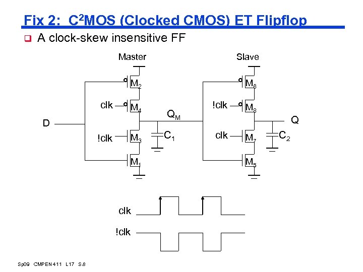 Fix 2: C 2 MOS (Clocked CMOS) ET Flipflop q A clock-skew insensitive FF