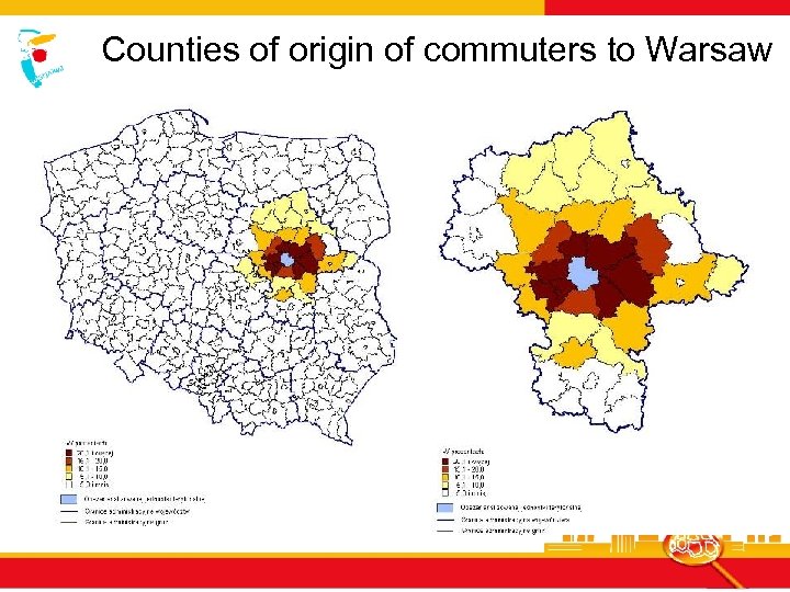 Counties of origin of commuters to Warsaw 