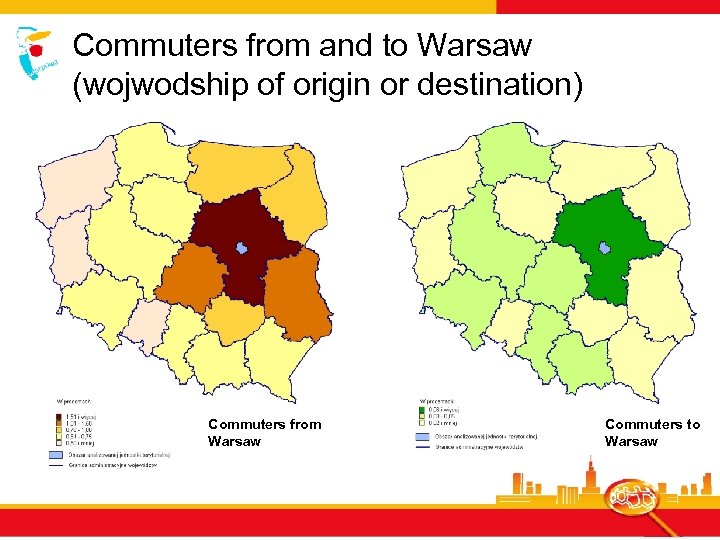 Commuters from and to Warsaw (wojwodship of origin or destination) Commuters from Warsaw Commuters
