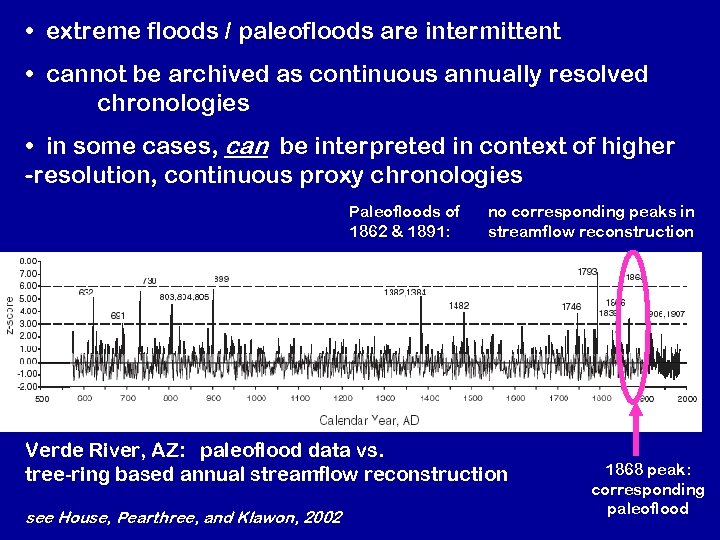  • extreme floods / paleofloods are intermittent • cannot be archived as continuous