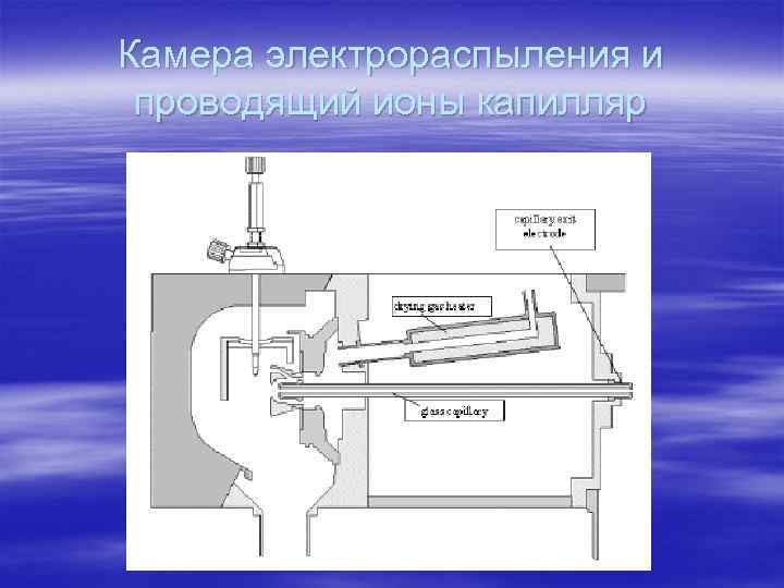 Камера электрораспыления и проводящий ионы капилляр 