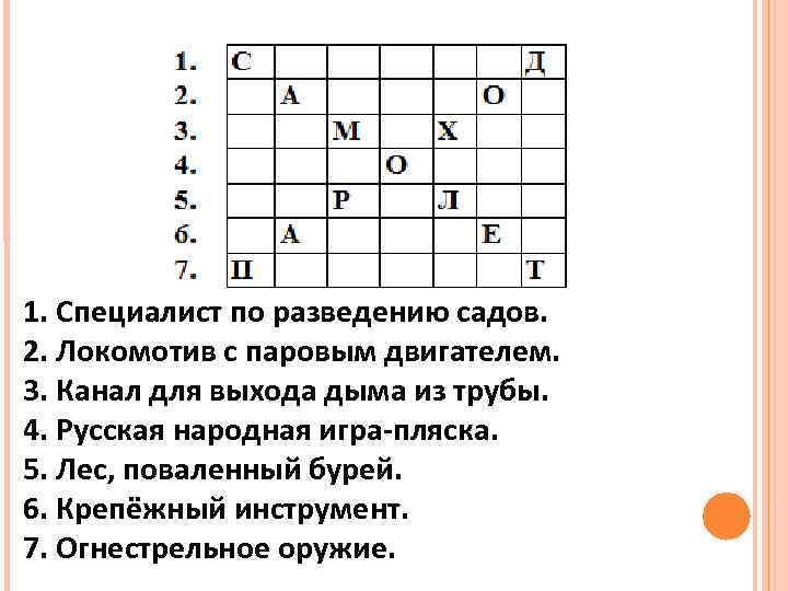  1. Специалист по разведению садов. 2. Локомотив с паровым двигателем. 3. Канал для