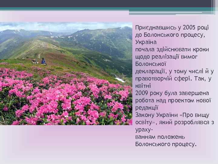 Приєднавшись у 2005 році до Болонського процесу, Україна почала здійснювати кроки щодо реалізації вимог