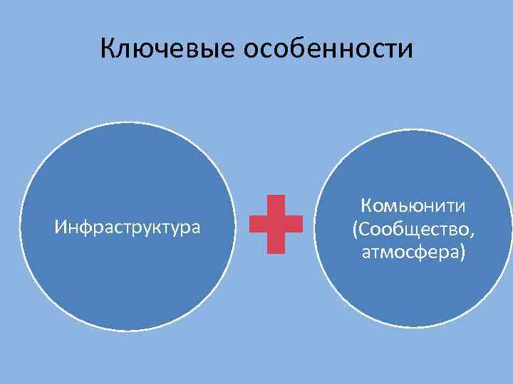 Ключевые особенности Инфраструктура Комьюнити (Сообщество, атмосфера) 