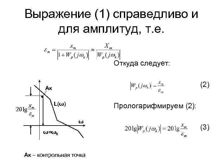 Выражение (1) справедливо и для амплитуд, т. е. Откуда следует: (2) Ак 20 lg