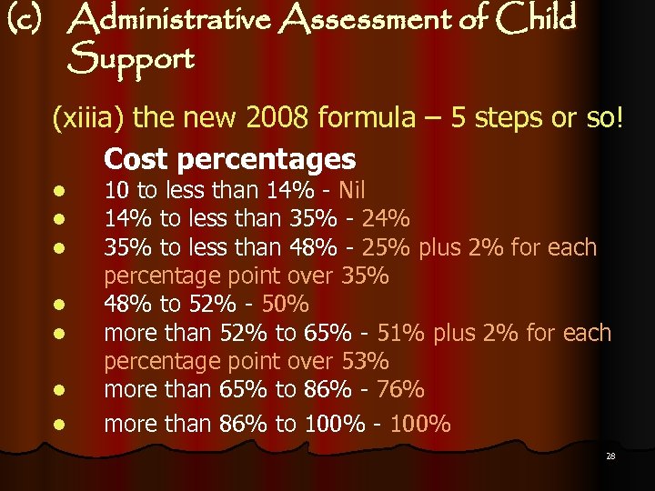 (c) Administrative Assessment of Child Support (xiiia) the new 2008 formula – 5 steps