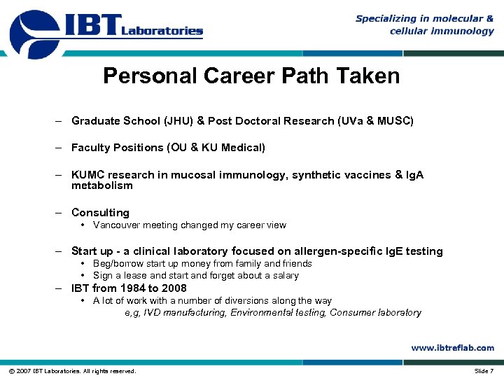 Personal Career Path Taken – Graduate School (JHU) & Post Doctoral Research (UVa &