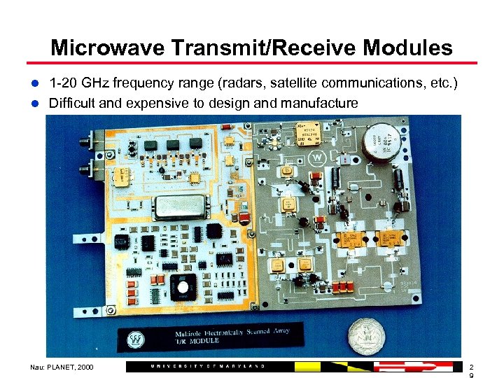 Microwave Transmit/Receive Modules l 1 -20 GHz frequency range (radars, satellite communications, etc. )