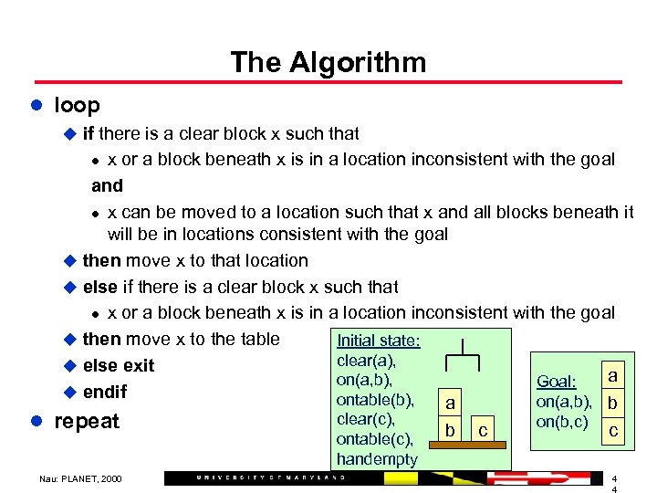 The Algorithm l loop u if there is a clear block x such that