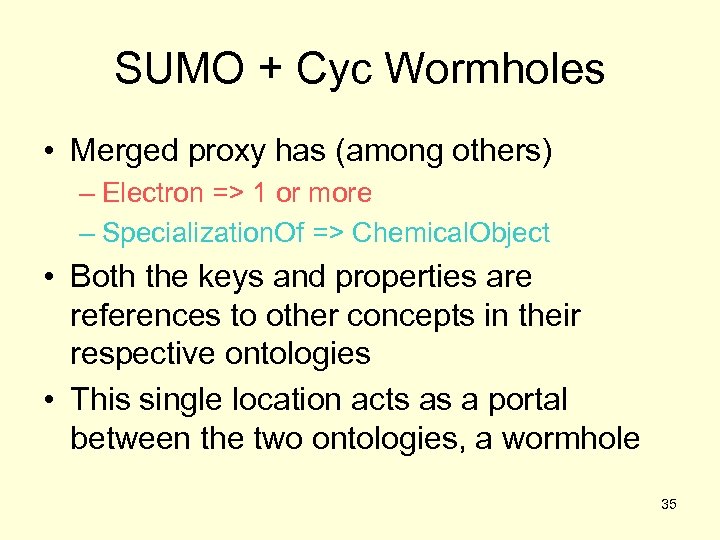 SUMO + Cyc Wormholes • Merged proxy has (among others) – Electron => 1