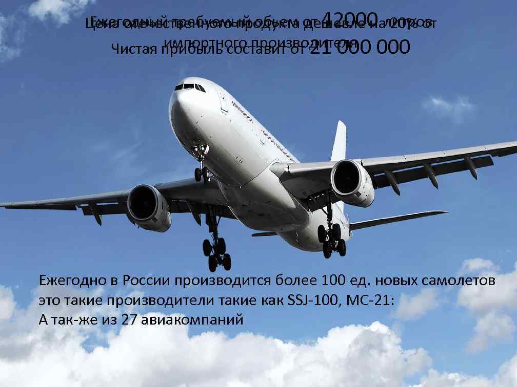 Ежегодный требуемый обьем дешевле на 20% от Цена отечественного продукта от 42000 литров импортного