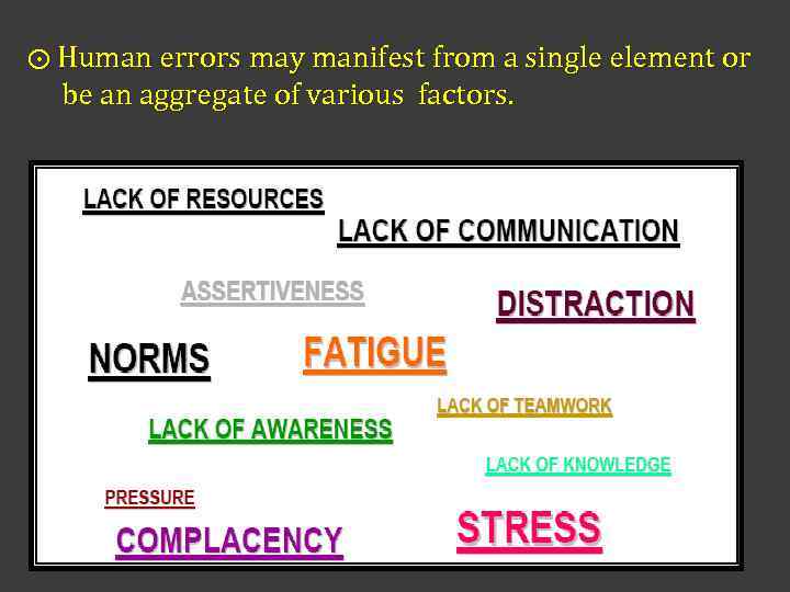 ⨀ Human errors may manifest from a single element or be an aggregate of