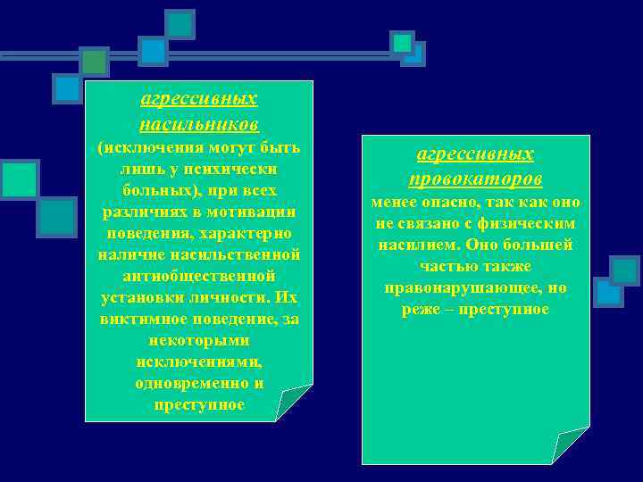 агрессивных насильников (исключения могут быть лишь у психически больных), при всех различиях в мотивации