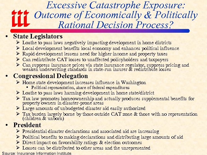 Excessive Catastrophe Exposure: Outcome of Economically & Politically Rational Decision Process? • State Legislators