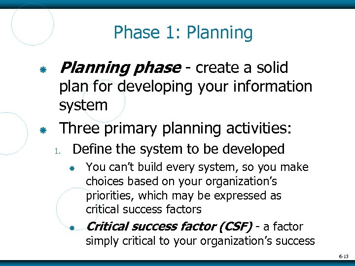 Phase 1: Planning phase - create a solid plan for developing your information system