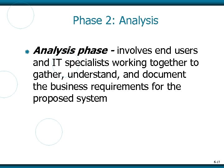 Phase 2: Analysis phase - involves end users and IT specialists working together to