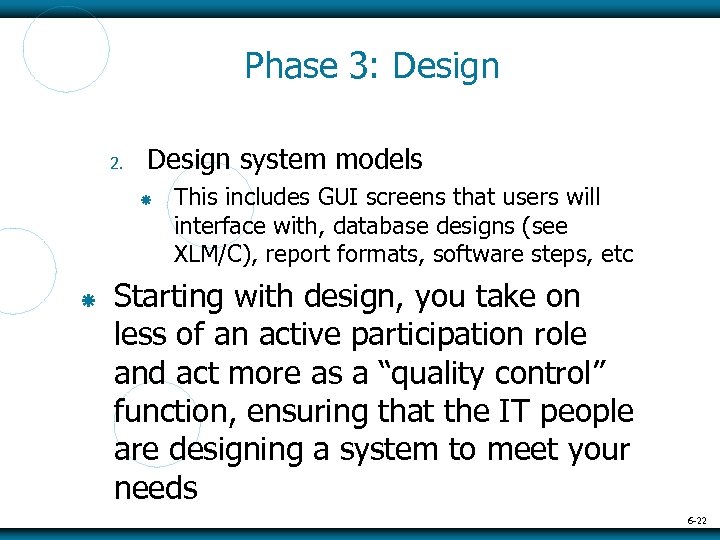 Phase 3: Design 2. Design system models This includes GUI screens that users will