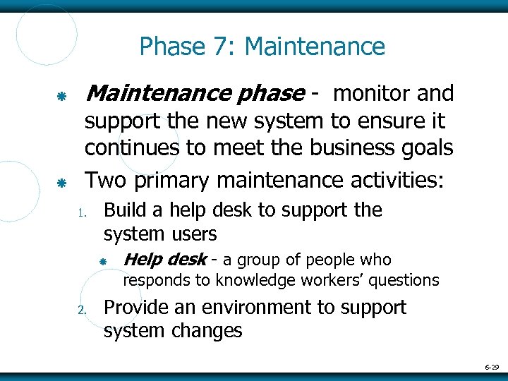 Phase 7: Maintenance phase - monitor and support the new system to ensure it