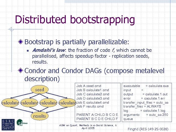 Distributed bootstrapping Bootstrap is partially parallelizable: n Amdahl’s law: the fraction of code f,