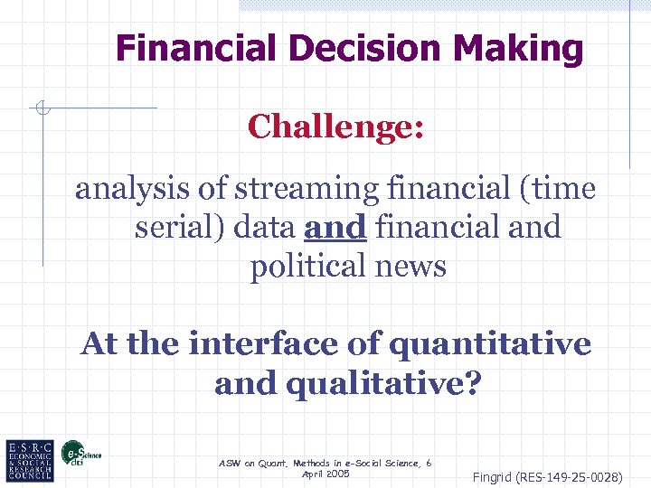 Financial Decision Making Challenge: analysis of streaming financial (time serial) data and financial and